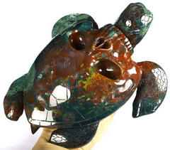 8.7" Indian Agate Carved Crystal Turtle with Skull Shell Sculpture, Crystal Healing