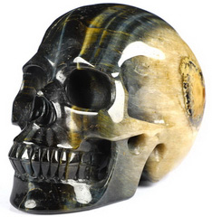 GEMSTONE Huge 5.0" Blue & Gold Tiger's Eye Carved Crystal Skull Realistic, Crystal Healing