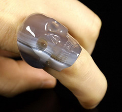 #9.5 Premium Brazilian Agate Carved Crystal Skull Ring, Crystal Healing