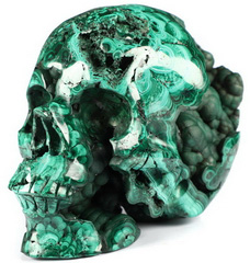 The Wise Man 5.0" Malachite Geode Carved Crystal Skull,Super Realistic, Crystal Healing