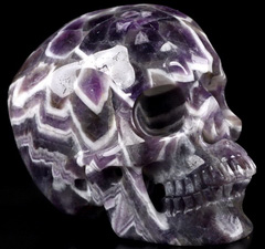 BEAUTIFUL LINES 5.1" Dream Chevron Amethyst Carved Crystal Skull,Super Realistic, Crystal Healing