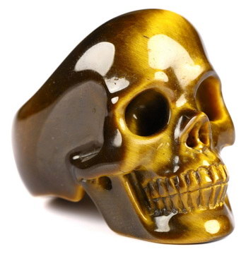 #11.5 Gold Tiger's Eye Carved Crystal Skull Rings, Crystal Healing