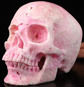 Lifesized 6.9" Pink Aragonite Carved Crystal Skull,Super Realistic, Crystal Healing