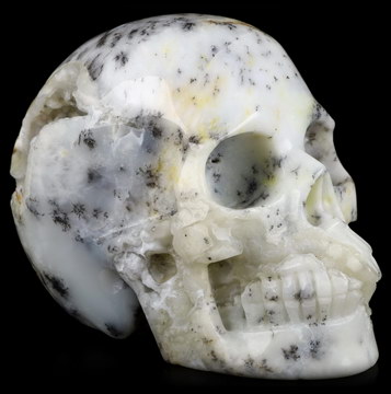 5.0" Chinese Painting Opal Geode Carved Crystal Skull, Realistic, Crystal Healing