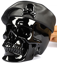 5.6" Black Obsidian Carved Crystal Skull & Beret, Crystal Healing