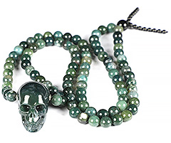 1.4" Green Moss Agate Carved Crystal Skull Pendant,Realistic, Crystal Healing