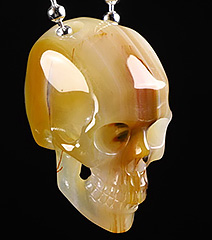 1.3" Premium Brazilian Agate Carved Crystal Skull Pendant with 925 Sterling Silver Chain, Crystal Healing