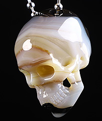 1.4" Premium Brazilian Agate Carved Crystal Skull Pendant with 925 Sterling Silver Chain, Crystal Healing