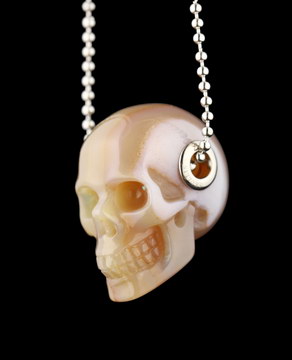 1.2" Agate Carved Crystal Skull Pendant with 925 Sterling Silver Chain,Realistic, Crystal Healing