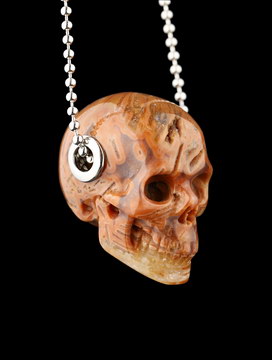 1.3" Agate Carved Crystal Skull Pendant with 925 Sterling Silver Chain,Realistic, Crystal Healing