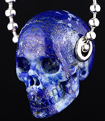 Gemstone 1.1 Lapis Lazuli Carved Crystal Skull Pendant with 925 Sterling Silver Chain,Realistic, Crystal Healing