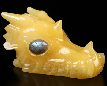 5.0" Beeswax Jade Carved Crystal Skull, Labradorite Eyes