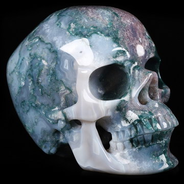 5.2" Green Moss Agate Carved Crystal Skull,Super Realistic, Crystal Healing