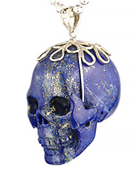 1.3" Lapis Lazuli Carved Crystal Skull Pendant With 925 Sterling Silver,Realistic, Crystal Healing