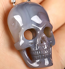 1.6" Mozambique Agate Carved Crystal Skull Pendant,Realistic, Crystal Healing