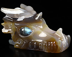 5.1" Premium Brazilian Agate Carved Crystal Skull, Labradorite Eyes
