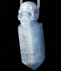 1.4" Kyanite Carved Crystal Skull Pendant, Crystal Healing