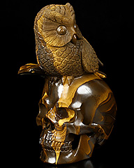 5.4" Matrix Opal Carved Crystal Skull & Owl Sculpture, Crystal Healing