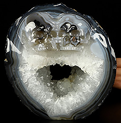 6.1" Agate Geode Carved Heart Crystal Double Skulls, Crystal Healing