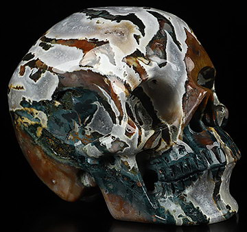 4.6" Black Zebra Agate Hand Carved Crystal Skull, Super Realistic, Crystal Healing