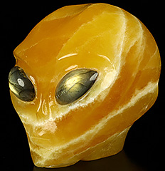 GOOD QUALITY 4.1" Beeswax Jade Crystal Skull Companion with Labradorite Eyes， Star Being Female Alien Reiki Healing Stone Statue