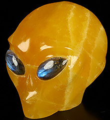 GOOD QUALITY 4.1" Beeswax Jade Crystal Skull Companion with Labradorite Eyes， Star Being Female Alien Reiki Healing Stone Statue