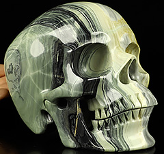 6.1" Butter Jade Carved Crystal Skull,Super Realistic, Crystal Healing
