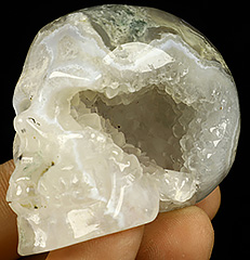 GEODE 2.0" Green Moss Agate Carved Crystal Skull,Realistic, Crystal Healing
