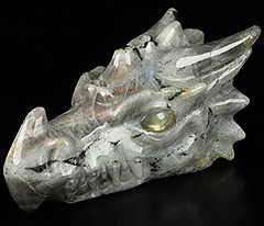 6.1" Labradorite Carved Crystal Dragon Skull, Labradorite Eyes