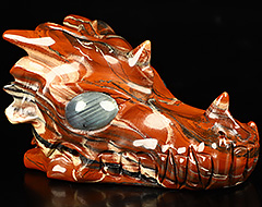 5.1" Red Jasper Carved Crystal Dragon Skull, Crystal Healing