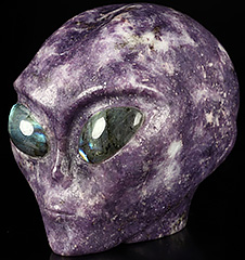 4.1" Lepidolite Crystal Skull Companion with Labradorite Eyes, Star Being Female Alien, Labradorite Eyes