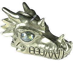 5.3" Pyrite Carved Crystal Dragon Skull, Labradorite Eyes