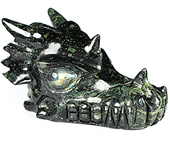5.7" Kambaba Jasper Carved Crystal Dragon Skull, Crystal Healing