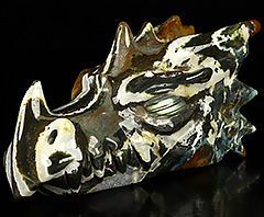 5.7" Indian Agate Carved Crystal Dragon Skull, Labradorite Eyes