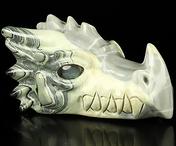 5.9" Butter Jade Hand Carved Crystal Dragon Head Skull with Labradorite Eyes Sculpture, Crystal Healing
