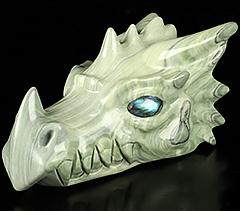 5.9" Butter Jade Carved Crystal Dragon Skull, Labradorite Eyes