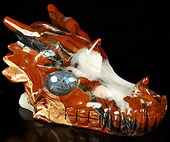 5.2" Red Jasper Carved Crystal Dragon Skull, Crystal Healing