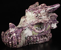 GEMSTONE Huge 5.3" Russian Charoite Carved Crystal Dragon Skull, Crystal Healing