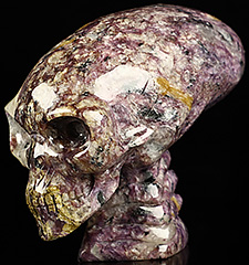 GEMSTONE 3.7" Russian Charoite Carved Crystal Elongated Mayan Alien Skull & Spine, Crystal Healing