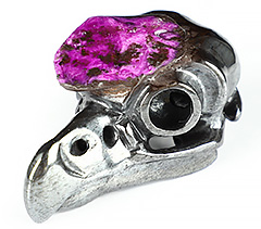 GEMSTONE 1.7" Sugilite Carved Crystal Raven Skull Pendant, Crystal Healing