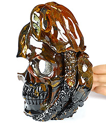 4.7" Premium Brazilian Agate Geode Carved Crystal Skull Sculpture, Crystal Healing