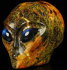 4.1" Orpiment Crystal Skull Companion with Labradorite Eyes, Star Being Female Alien Reiki Healing Stone Statue
