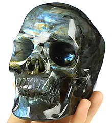 Top Quality Polish Flash 5.0" Labradorite Carved Crystal skull,Super Realistic, Crystal Healing