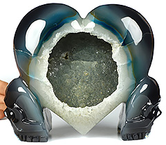 6.3" Agate Geode Carved Crystal Skull Heart Sculpture, Crystal Healing