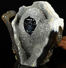 Origianl 7.3" Agate Geode Carved Crystal Skull Sculpture, Crystal Healing
