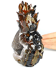 6.1" Premium Brazilian Agate Geode Carved Crystal Pineapple Skulls, Crystal Healing