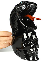 5.8" Black Obsidian Carved Crystal Skull & Snake, Crystal Healing