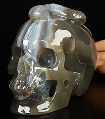 5.1" Premium Brazilian Agate Carved Crystal Skull with Snake,Super Realistic, Crystal Healing
