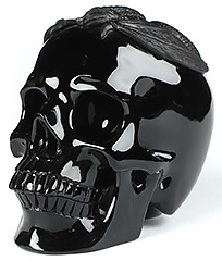 5.3" Black Obsidian Carved Crystal Skull & Dragon Sculpture, Crystal Healing