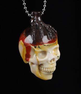 Necklace of 1.3" Mookaite Jasper Hand Carved Crystal Skull Pendant, Skull Jewelry